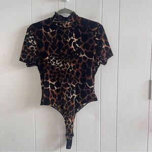 Vintage Cache Leopard Animal Print Velvet Bodysuit